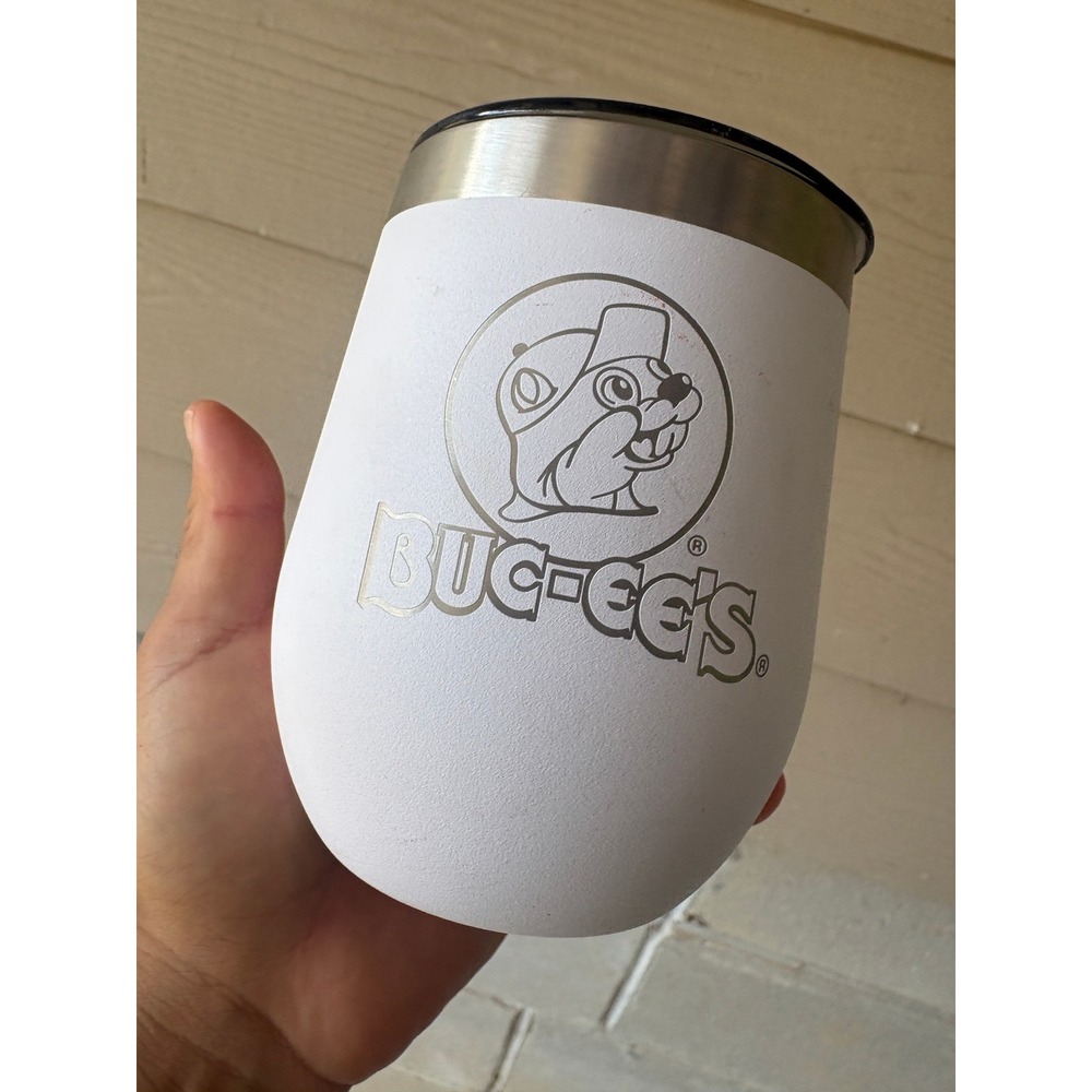 Buc-ee's Yukon Outfitters White Insulated Wine Tumbler 10oz Stainless Steel Lid